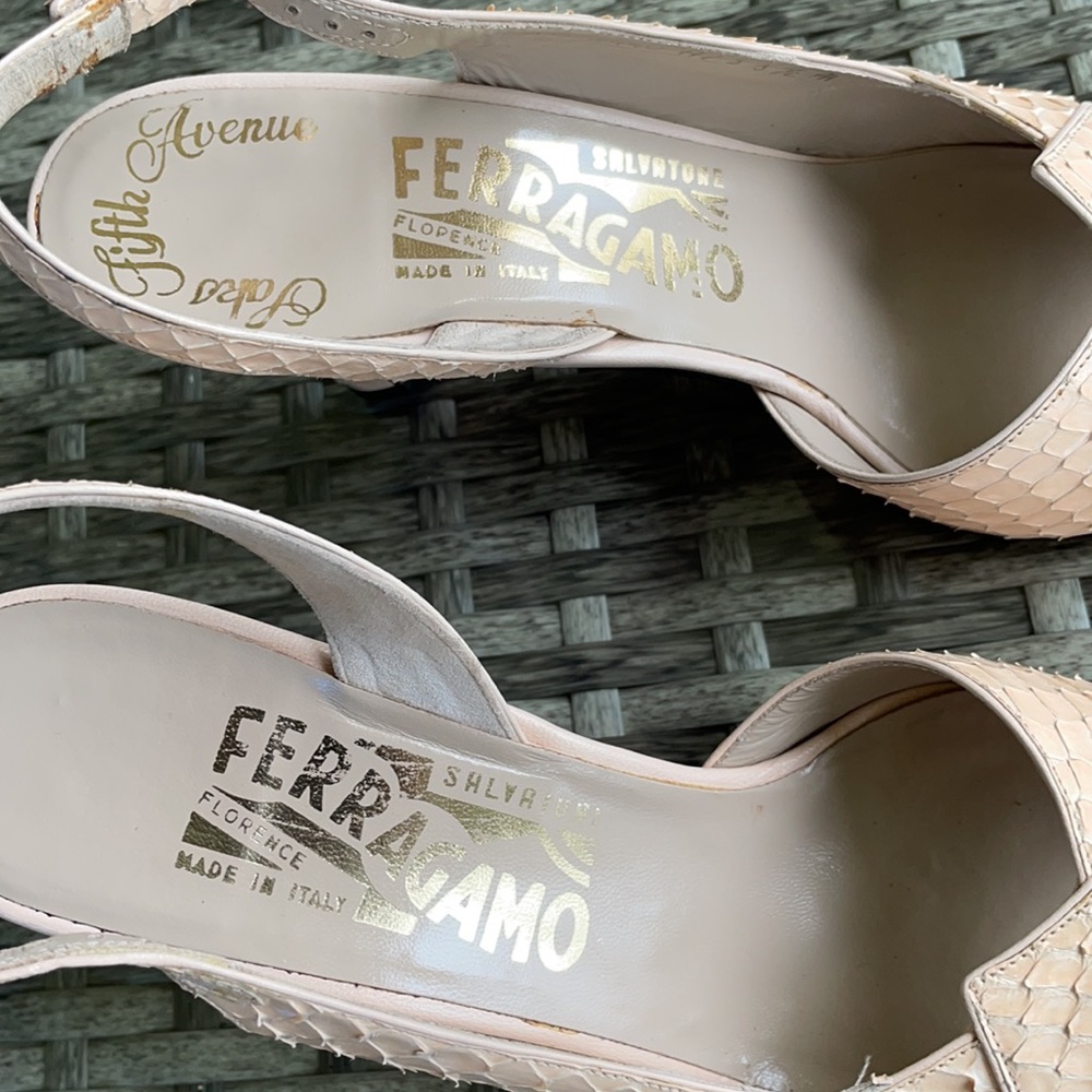 Salvatore Ferragamo Light Pink Python Leather Heels. Saks Fifth Ave.